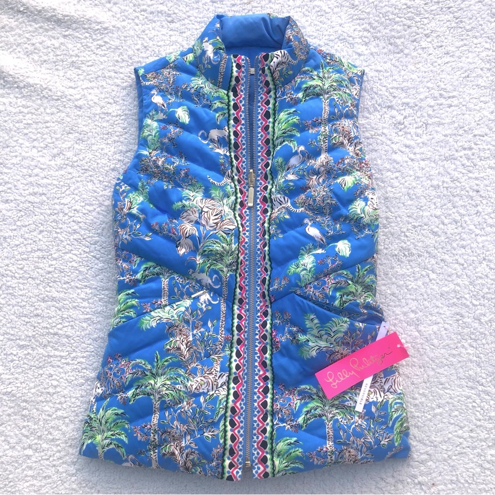 Lilly Pulitzer vest quilted reversible Deanne women’s size XXS NWT blue floral